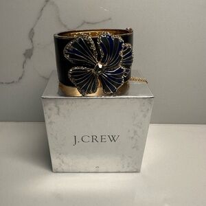 J. Crew Black and Gold Cuff with Blue Floral Accent